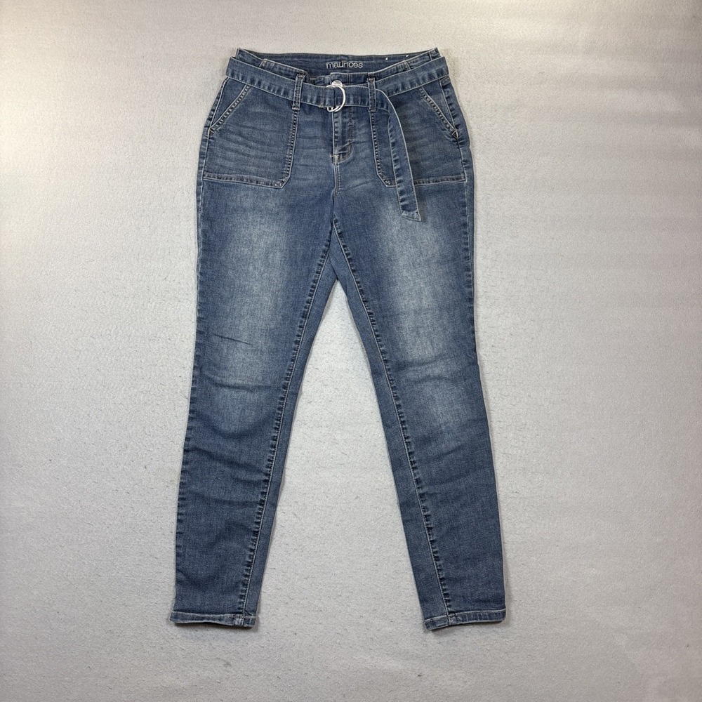 Maurices Tapered Leg Jeans Womens Size Medium Denim‎ Belt Bohemian Retro